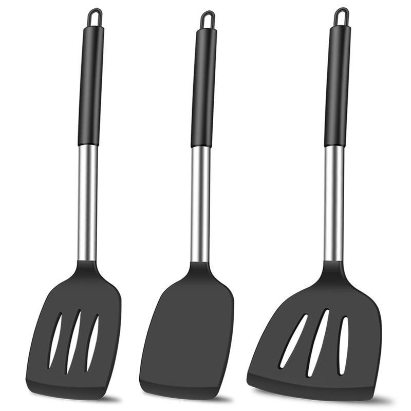KLAQQED 3Pcs Silicone Spatula Set Heat Resistant Spatulas for Nonstick Cookware Fish Turner Plastic Spatulas Rubber Wok Spatula Long Large Spatula Silicone Cooking Use Kitchen Utensils Set