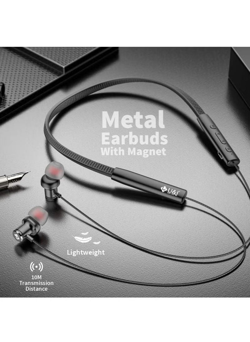 U & I ENTERTAINMENT - 50 Hours Music Time Fast Charging Wireless Neckband with 4-Mode Equalizer Bluetooth Headset – Premium Sound Quality, Comfortable Fit, Sweat-Proof, Built-In Mic, Long Battery Life Compatible with iOS & Android Devices - Image 1