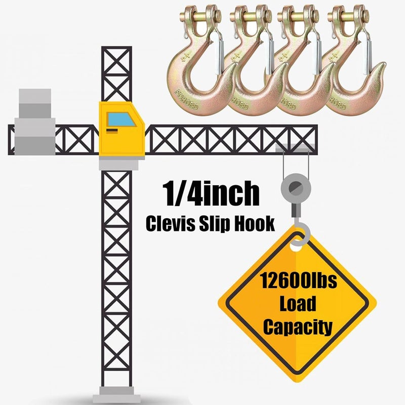 EPHECH 1/4" Clevis Slip Hook with Safety Latch, 4 Pack Heavy Duty Clevis Chain Hook for 1/4" Grade 70 Transport Chain, 12600LBS Capacity for Heavy Load - Image 5