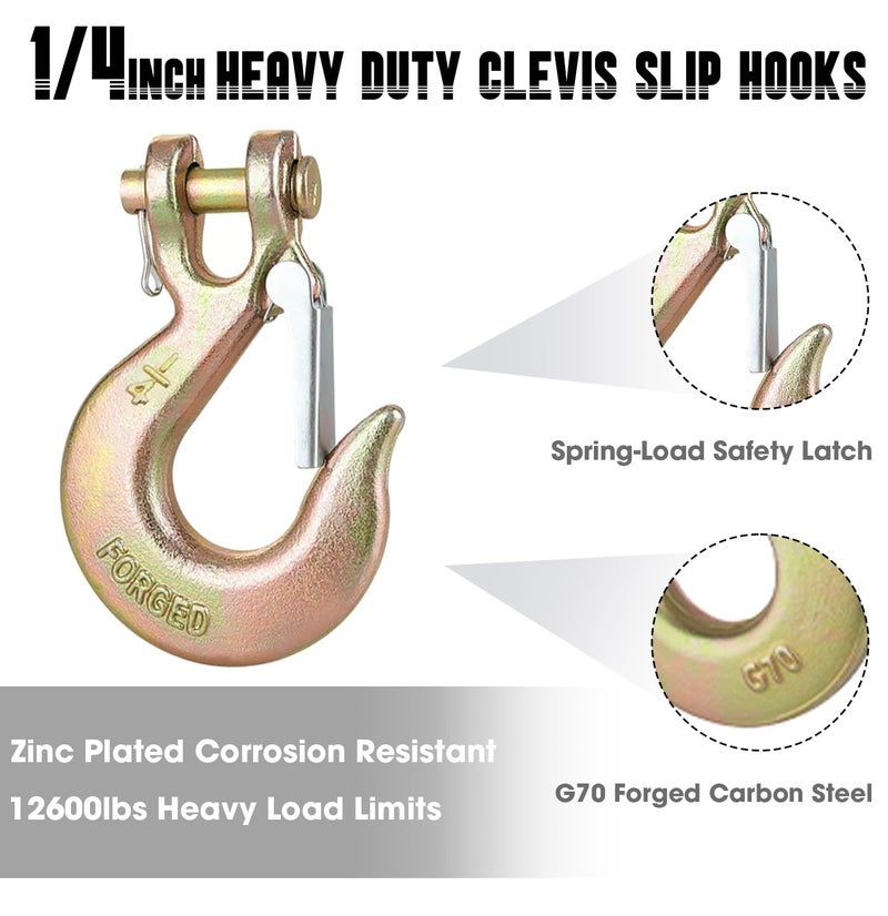 EPHECH 1/4" Clevis Slip Hook with Safety Latch, 4 Pack Heavy Duty Clevis Chain Hook for 1/4" Grade 70 Transport Chain, 12600LBS Capacity for Heavy Load - Image 4