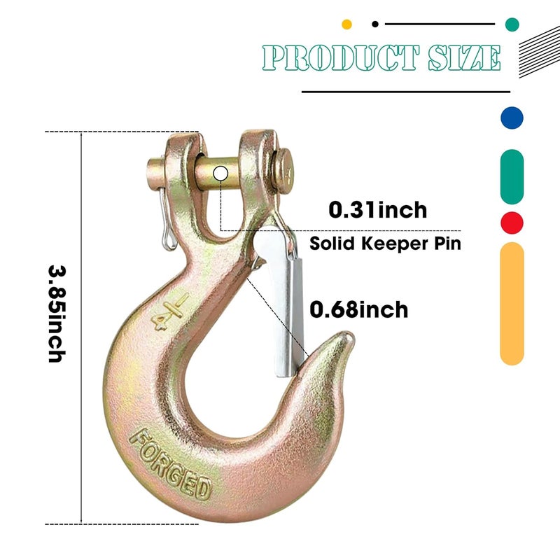 EPHECH 1/4" Clevis Slip Hook with Safety Latch, 4 Pack Heavy Duty Clevis Chain Hook for 1/4" Grade 70 Transport Chain, 12600LBS Capacity for Heavy Load - Image 2