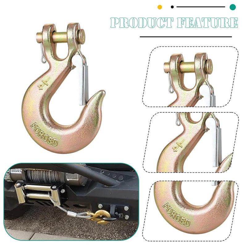 EPHECH 1/4" Clevis Slip Hook with Safety Latch, 4 Pack Heavy Duty Clevis Chain Hook for 1/4" Grade 70 Transport Chain, 12600LBS Capacity for Heavy Load - Image 3