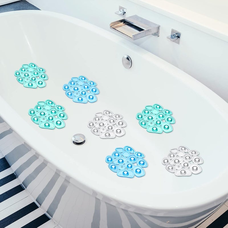 Riakrum 12 Counts Pebble Bath Treads Bathtub Non Slip Stickers Pebble Bath Mat Non Slip Bath Tub and Shower Mat with Suction Cups, Machine Washable - Image 1