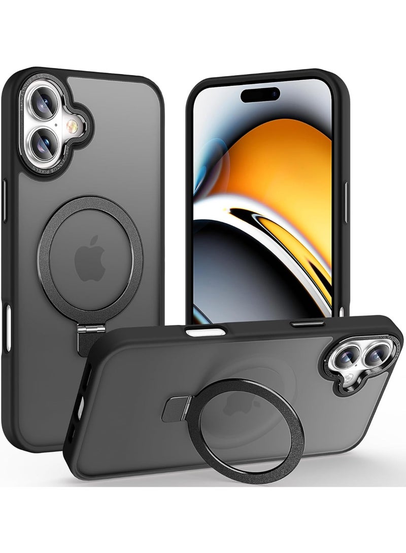 Magnetic for iPhone 16 Plus Case with Ring Stand, [10 FT Drop Protection] [Velvety Touch] Slim Translucent Matte Back Shockproof Phone Case for iPhone 16 Plus 6.7'', (Black) - Image 1