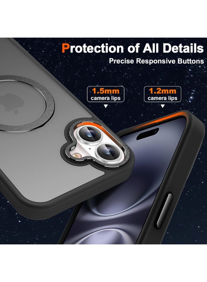 Magnetic for iPhone 16 Plus Case with Ring Stand, [10 FT Drop Protection] [Velvety Touch] Slim Translucent Matte Back Shockproof Phone Case for iPhone 16 Plus 6.7'', (Black) - Image 2