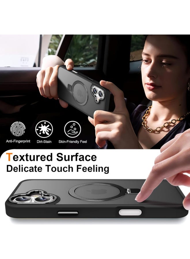 Magnetic for iPhone 16 Plus Case with Ring Stand, [10 FT Drop Protection] [Velvety Touch] Slim Translucent Matte Back Shockproof Phone Case for iPhone 16 Plus 6.7'', (Black) - Image 3