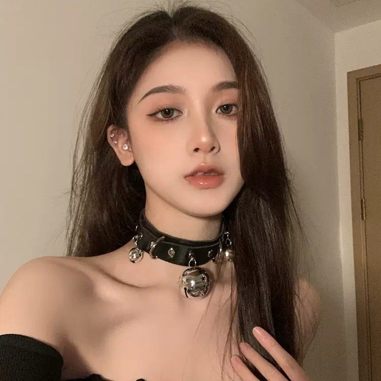 Black White Dog Bone Y2K Choker Necklace black single piece 