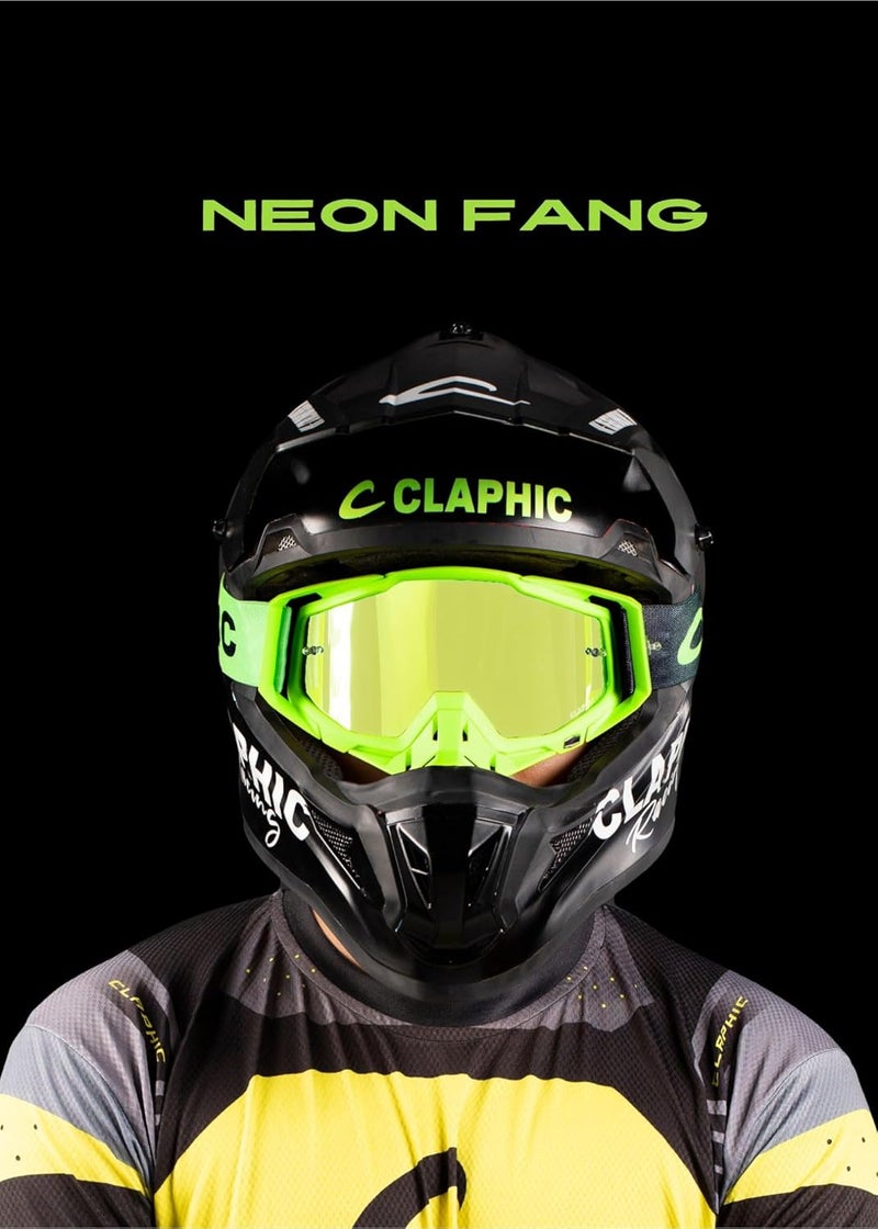 CLAPHIC نظارات موتوكروس CLAPHIC نيون فنج - مضادة للضباب، عدسة مزدوجة، حماية UV400، رؤية واسعة لنظارات موتوكروس على الطرق الوعرة للدراجات النارية، MX، ATV، MTB، إندورو، سباق (أخضر/أصفر فوسفوري) - Image 5