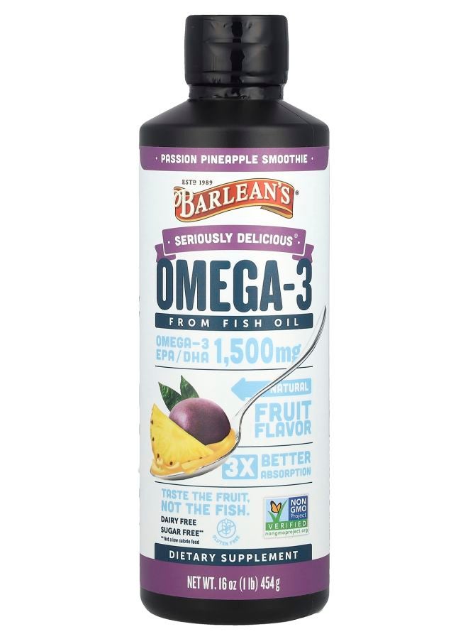BARLEAN'S Seriously Delicious® Omega-3 From Fish Oil Passion Pineapple Smoothie 16 oz (454 g)  - Image 1