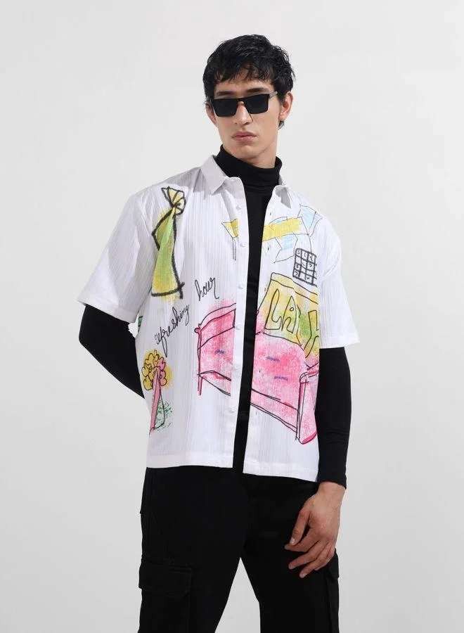 شركة المرآب الهندية Men Boxy Fit Printed Cutaway Collar Half Sleeves Shirt