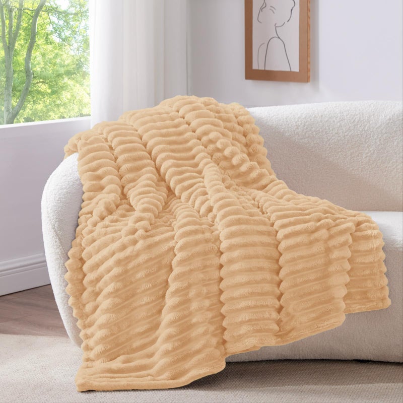 BEDELITE Fleece Throw Blanket for Couch - 300GSM Soft & Warm Fluffy Blush Sand Blanket, Decorative and Giftable Striped Blankets for Women, Men, 50"x60" - Image 2