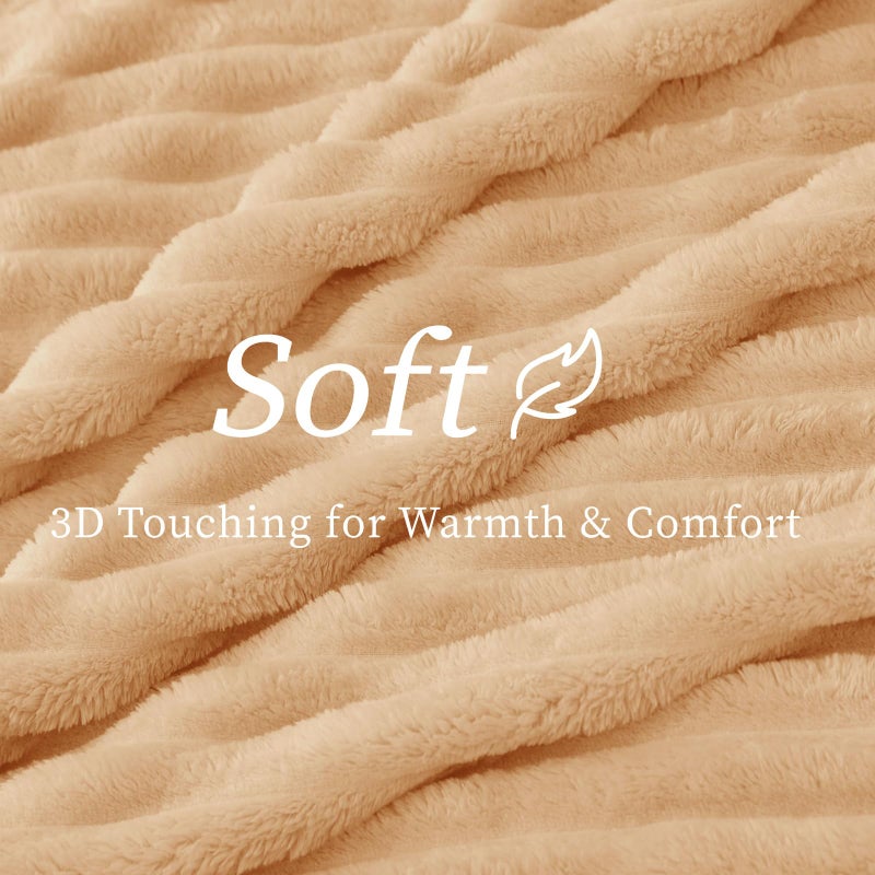 BEDELITE Fleece Throw Blanket for Couch - 300GSM Soft & Warm Fluffy Blush Sand Blanket, Decorative and Giftable Striped Blankets for Women, Men, 50"x60" - Image 4