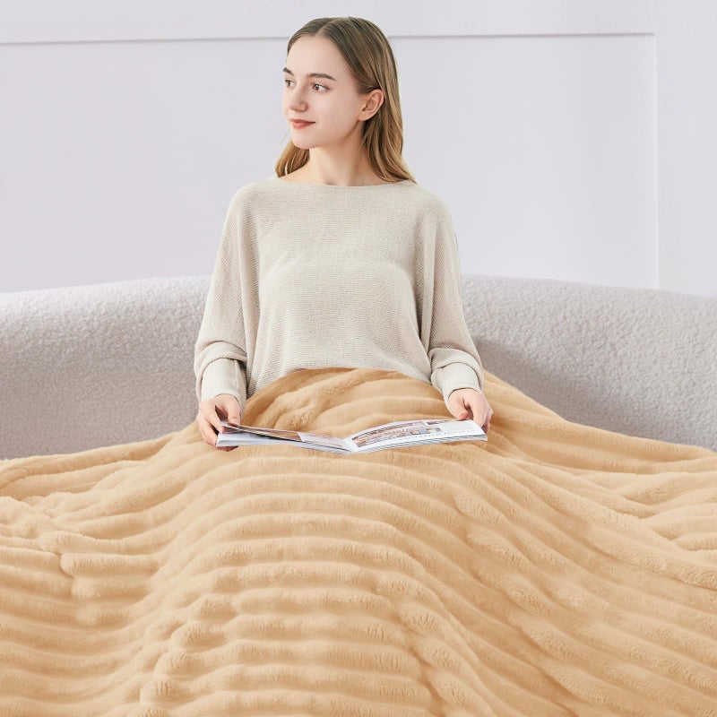 BEDELITE Fleece Throw Blanket for Couch - 300GSM Soft & Warm Fluffy Blush Sand Blanket, Decorative and Giftable Striped Blankets for Women, Men, 50"x60" - Image 3