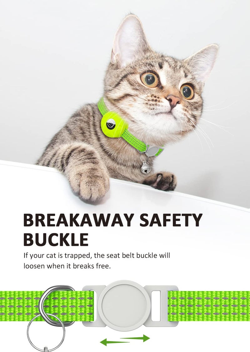 Hoeraonr AirTag Cat Collar, Reflective Kitten Collar Breakaway Apple Air Tag Cat Collar, GPS Cat Collar with AirTag Holder and Bell, Lightweight Tracker Cat Collars for Girl Boy Cats Kittens (Luminous Yellow) - Image 4