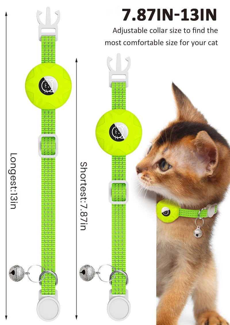 Hoeraonr AirTag Cat Collar, Reflective Kitten Collar Breakaway Apple Air Tag Cat Collar, GPS Cat Collar with AirTag Holder and Bell, Lightweight Tracker Cat Collars for Girl Boy Cats Kittens (Luminous Yellow) - Image 2