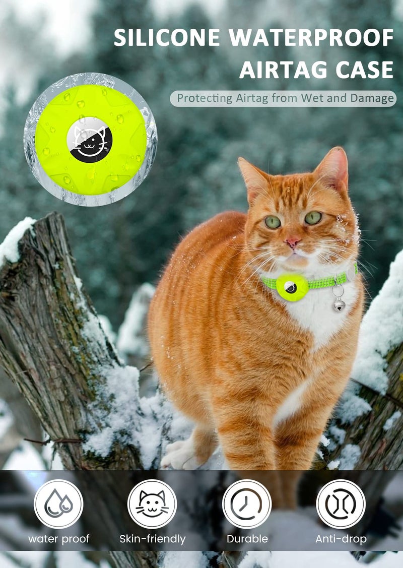 Hoeraonr AirTag Cat Collar, Reflective Kitten Collar Breakaway Apple Air Tag Cat Collar, GPS Cat Collar with AirTag Holder and Bell, Lightweight Tracker Cat Collars for Girl Boy Cats Kittens (Luminous Yellow) - Image 5