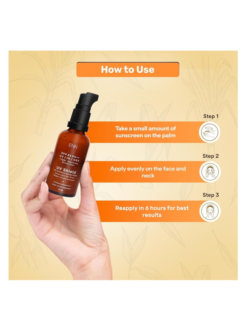 Enn Uv Shield Ultra Light Gel Based Sunscreen With Spf 35 Pa  Triple Specturm Protection from UVA and UVB Rays  Suitable for All Skin Type  50ml - Image 2