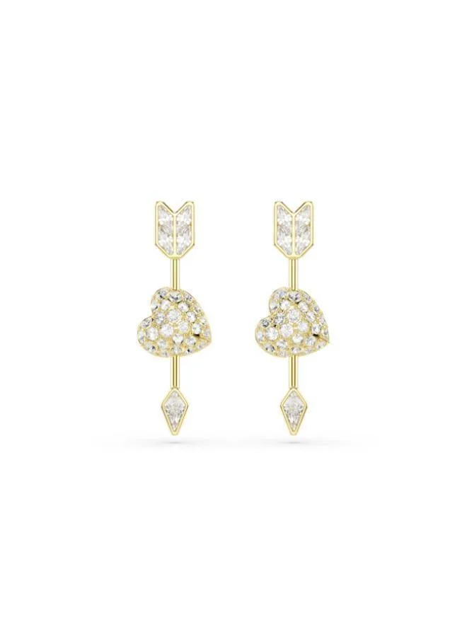 Idyllia White Crystal Arrow Gold Tone Plated Pierced Earrings