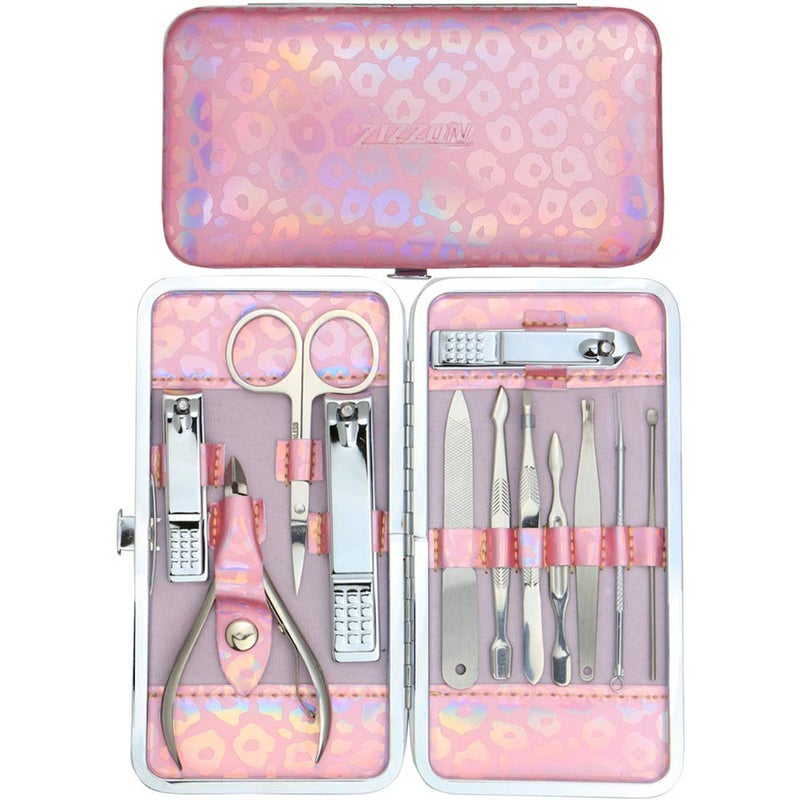 ZIZZON Nail Clippers Kit Manicure Pedicure set with Holographic CasePink