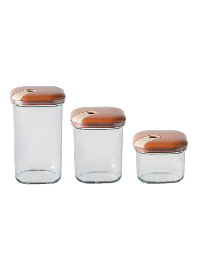 OMADA 3-Piece Pull Box Microwave Proof and Leak Proof Plastic Storage Jar Set Orange and Clear 3 L M6933SI
