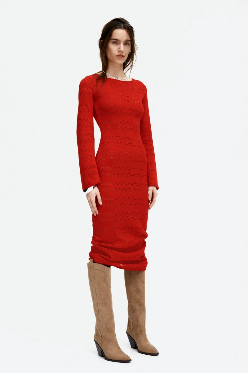 H&M Lacing-detail hole-knit dress