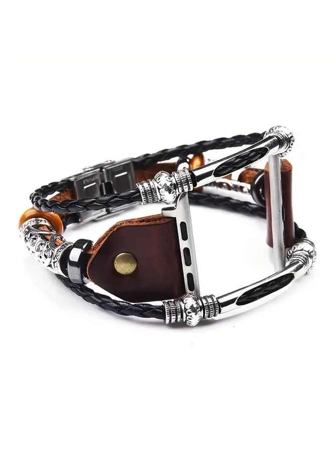 1 قطعة حزام ساعة من الجلد الصناعي بأسلوب رجعي، مناسب لساعات Apple Watch Ultra SE 3 4 5 6 7 8، مقاوم للماء، قابل للتعديل، سهل التركيب، تصميم كلاسيكي، حزام بديل بلون أسود. - Image 5