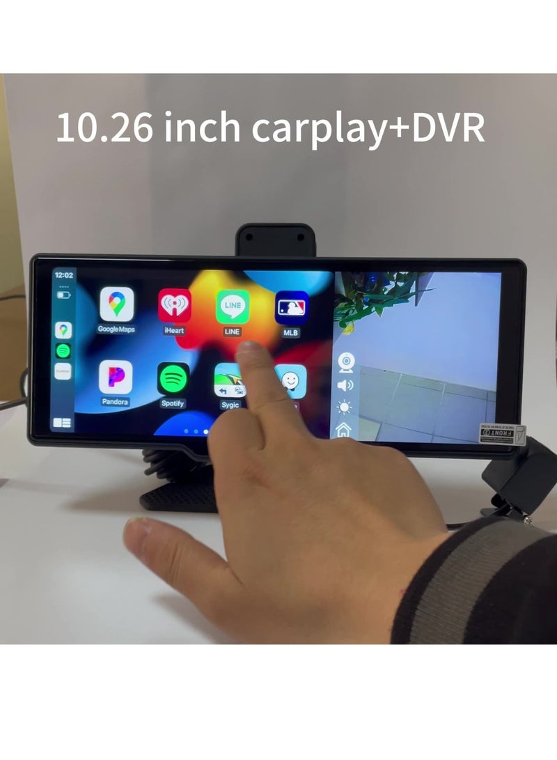AROAQ Wireless Carplay Screen, 4k HD 10.26 Inch Car Smart Screen Wireless Carplay With Front And Rear Dual Recorders, Durable Android Auto Screen With Cam Recorder Loop Recording, (64G Memory Card) - Image 3