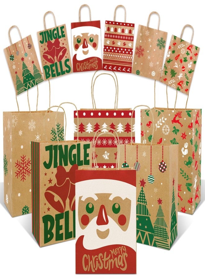 Sipthene 24 Pack Christmas Gift Bags with Handles, Kraft Paper Goody Treat Bags for Holiday Present Wrapping (6 Designs, 9" x 7" x 3.3") - for Xmas Party Favors, Classroom, Wedding Decor Supplies Bulk - Image 1