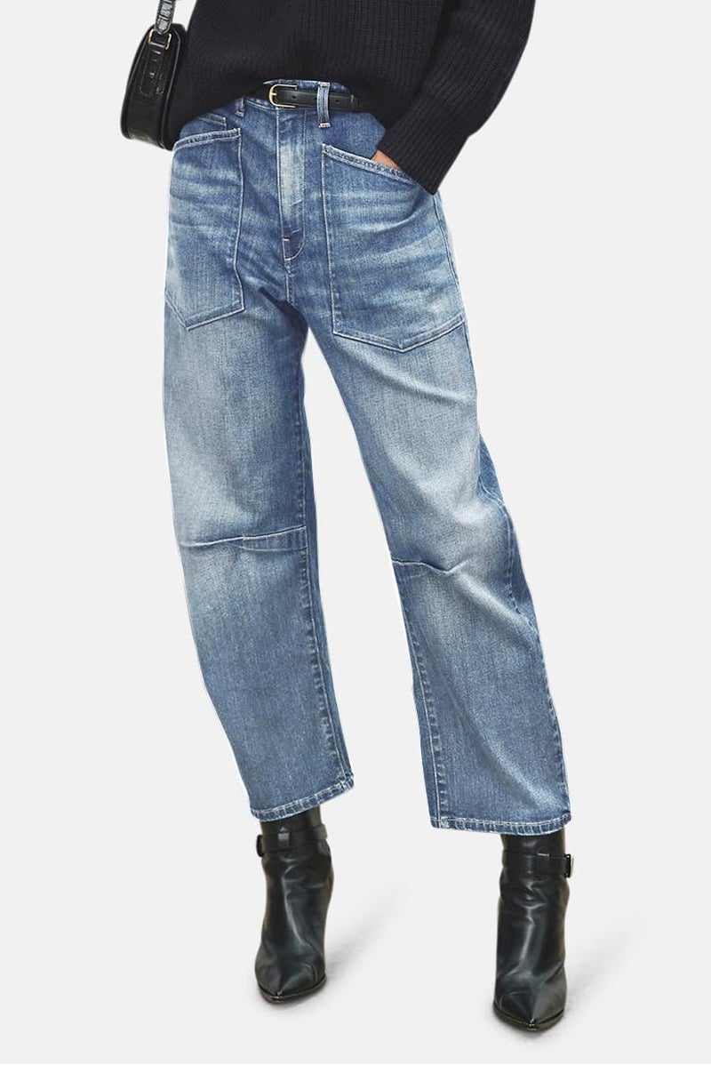 yoeasy Womens Baggy Barrel Jeans Mid Rise Wide Leg Vintage Denim Ankle Pants Boyfriend Jeans with Pockets (Small, Light Blue) - Image 3