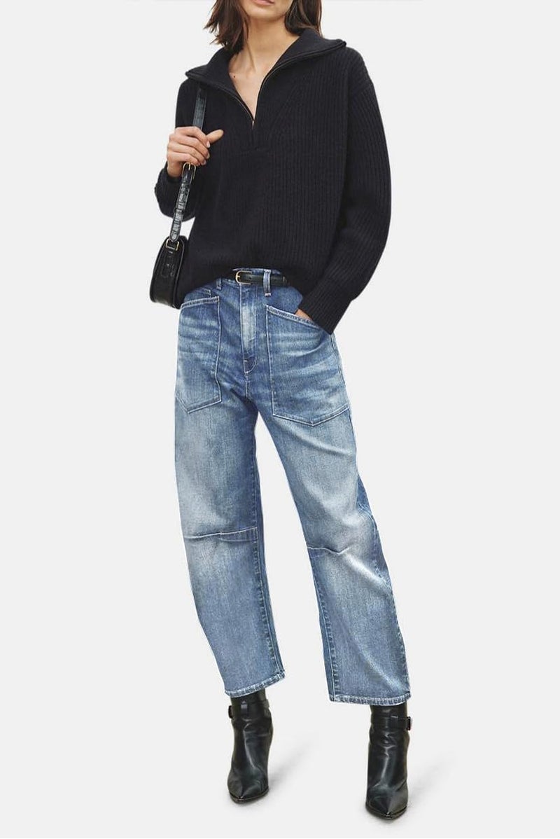 yoeasy Womens Baggy Barrel Jeans Mid Rise Wide Leg Vintage Denim Ankle Pants Boyfriend Jeans with Pockets (Small, Light Blue) - Image 4