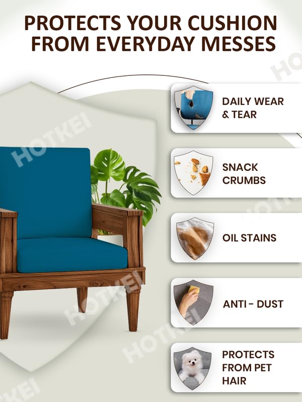 HOTKEI Airforce Blue (Pack of 10) 200 GSM Fabric Wooden Sofa Seat Cover Elastic Stretchable Cushion Seat Slip Cover Protector for Wooden Sofa Set 5 Seater Antislip Full Covers for Living Room - Image 3