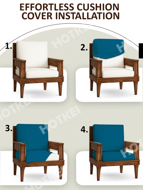 HOTKEI Airforce Blue (Pack of 10) 200 GSM Fabric Wooden Sofa Seat Cover Elastic Stretchable Cushion Seat Slip Cover Protector for Wooden Sofa Set 5 Seater Antislip Full Covers for Living Room - Image 5