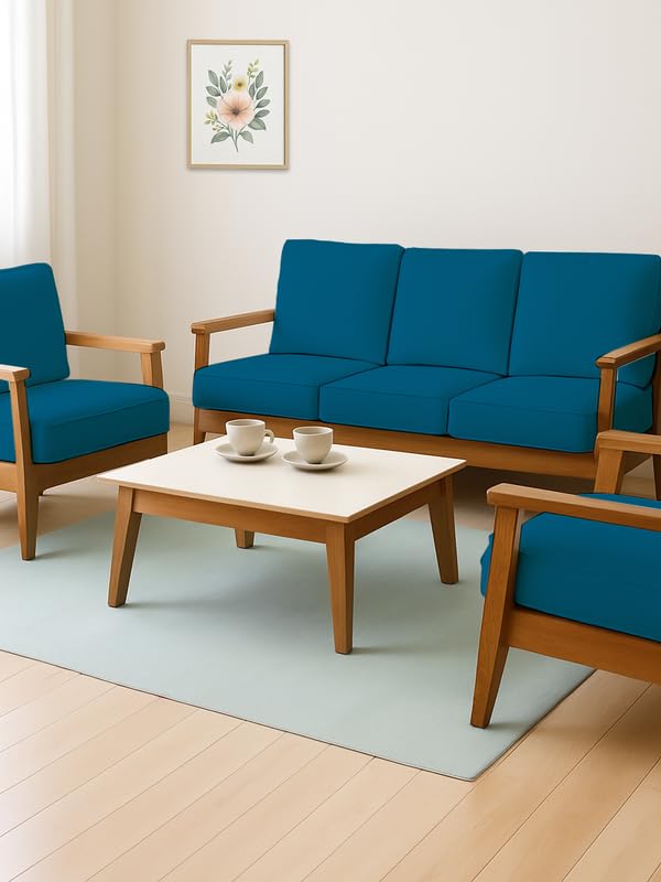 HOTKEI Airforce Blue (Pack of 10) 200 GSM Fabric Wooden Sofa Seat Cover Elastic Stretchable Cushion Seat Slip Cover Protector for Wooden Sofa Set 5 Seater Antislip Full Covers for Living Room - Image 1