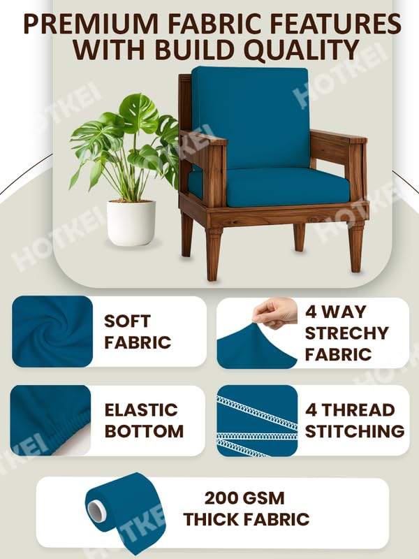 HOTKEI Airforce Blue (Pack of 10) 200 GSM Fabric Wooden Sofa Seat Cover Elastic Stretchable Cushion Seat Slip Cover Protector for Wooden Sofa Set 5 Seater Antislip Full Covers for Living Room - Image 2