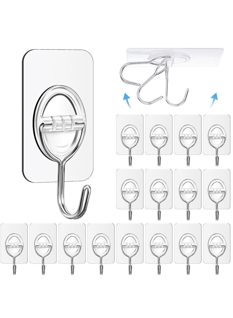 SYOSI Adhesive Hooks Heavy Duty 18PCs Wall Hooks for Hanging Cabinet Hangers without Nails 11lbs Stainless Steel Screw Free Sticker for Wall Mount Shelf Waterproof Rustproof for Bathroom Kitchen  - Image 1