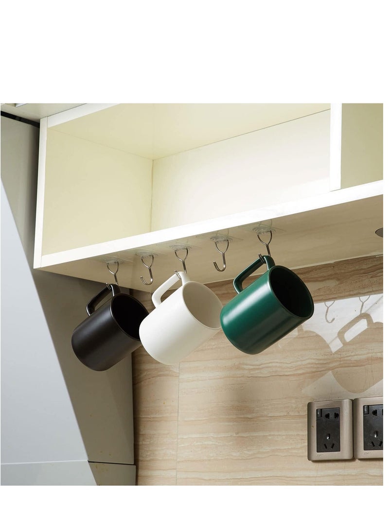 SYOSI Adhesive Hooks Heavy Duty 18PCs Wall Hooks for Hanging Cabinet Hangers without Nails 11lbs Stainless Steel Screw Free Sticker for Wall Mount Shelf Waterproof Rustproof for Bathroom Kitchen  - Image 3