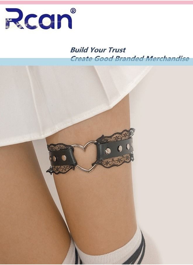 Rcan - 2 Pack Leather Garter Non Slip Adjustable Fashion Leg Accessories Metal Hollow Leg Rings For Girls And Ladies - Image 1