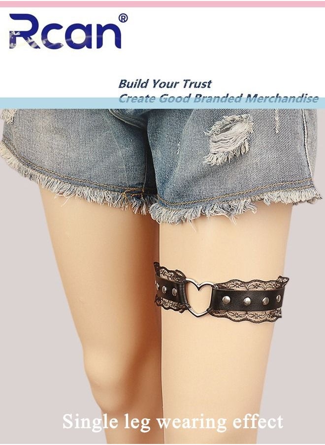 Rcan - 2 Pack Leather Garter Non Slip Adjustable Fashion Leg Accessories Metal Hollow Leg Rings For Girls And Ladies - Image 1