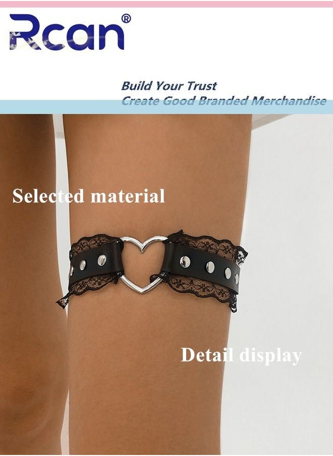 Rcan - 2 Pack Leather Garter Non Slip Adjustable Fashion Leg Accessories Metal Hollow Leg Rings For Girls And Ladies - Image 1