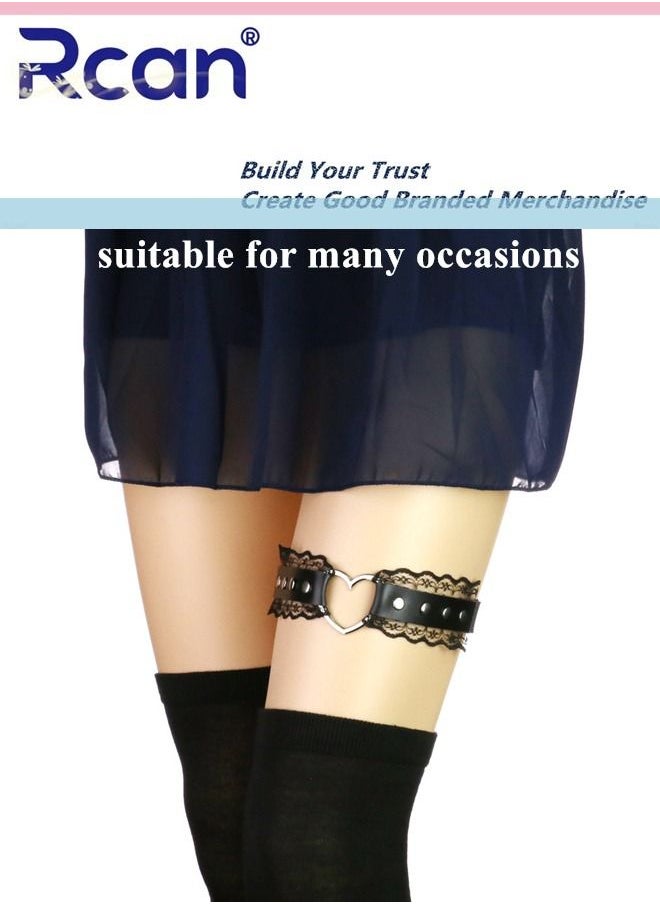 Rcan - 2 Pack Leather Garter Non Slip Adjustable Fashion Leg Accessories Metal Hollow Leg Rings For Girls And Ladies - Image 1