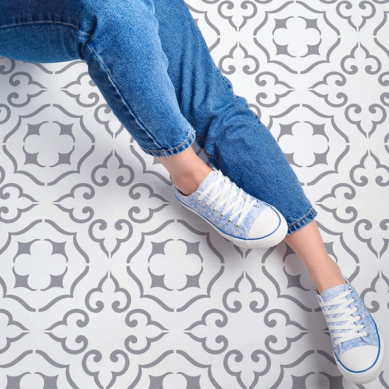 STENCILIT Malaga Large Floor Stencil  XL 18x18 in Tile Stencil Stencils for Painting Floors Concrete Stencils for Patio Modern Tile Decor