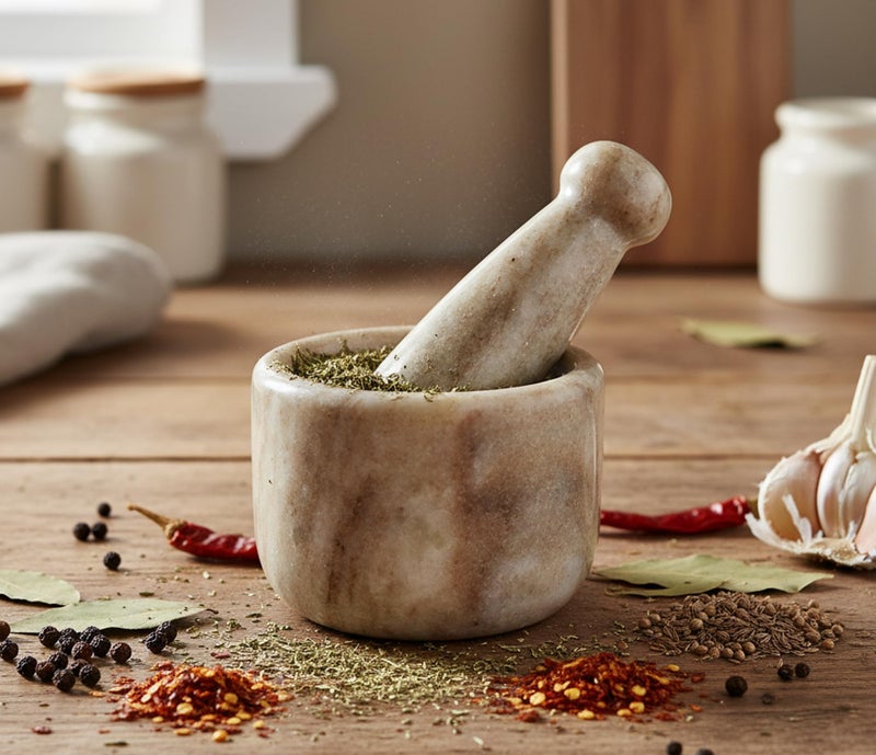 KLEO Marble Stone Mortar and Pestle Set as Spices Okhli Musal Kharad Khallad, Medicine Crusher â€“ 2.5" Diameter Smallâ€¦ - Image 1