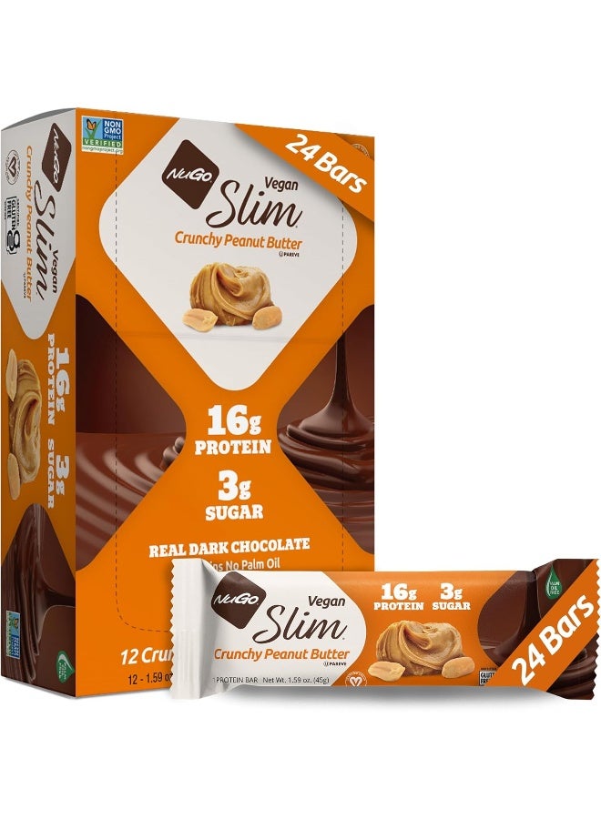 NuGo Slim Dark Chocolate Crunchy Peanut Butter, 16G Vegan Protein, 3G Sugar, 7G Fiber, Low Net Carb, Keto Friendly, Gluten Free, 24 Count - Image 1