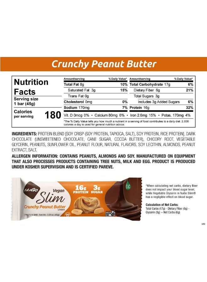 NuGo Slim Dark Chocolate Crunchy Peanut Butter, 16G Vegan Protein, 3G Sugar, 7G Fiber, Low Net Carb, Keto Friendly, Gluten Free, 24 Count - Image 4