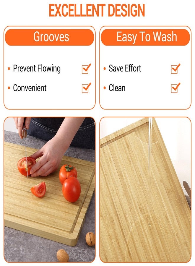 MilleLoom Large Cutting Board for Kitchen, 20 x 14 Inch Bamboo Wood Butcher Chooping Board with Juice Groove, Reversible Cheese Board Charcuterie Serving Tray - Image 5