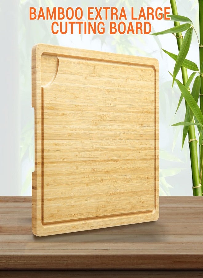 MilleLoom Large Cutting Board for Kitchen, 20 x 14 Inch Bamboo Wood Butcher Chooping Board with Juice Groove, Reversible Cheese Board Charcuterie Serving Tray - Image 4