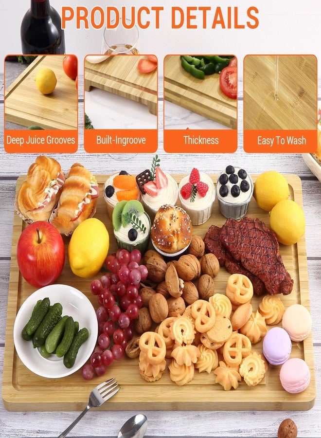 MilleLoom Large Cutting Board for Kitchen, 20 x 14 Inch Bamboo Wood Butcher Chooping Board with Juice Groove, Reversible Cheese Board Charcuterie Serving Tray - Image 2