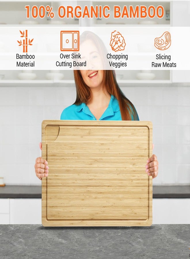 MilleLoom Large Cutting Board for Kitchen, 20 x 14 Inch Bamboo Wood Butcher Chooping Board with Juice Groove, Reversible Cheese Board Charcuterie Serving Tray - Image 3