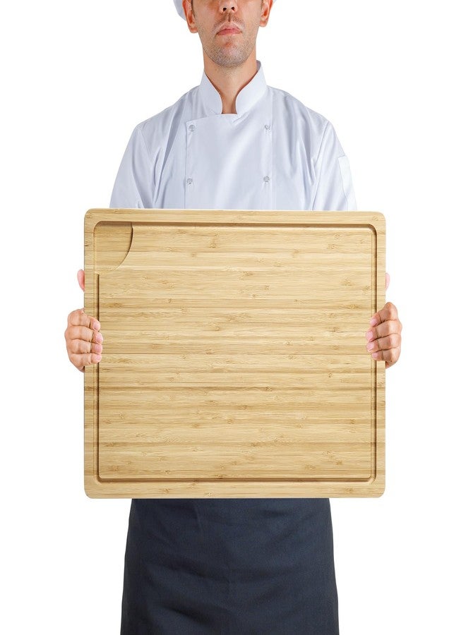 MilleLoom Large Cutting Board for Kitchen, 20 x 14 Inch Bamboo Wood Butcher Chooping Board with Juice Groove, Reversible Cheese Board Charcuterie Serving Tray - Image 1
