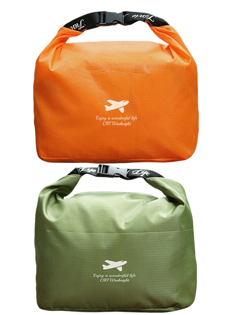 2 Pcs Large Waterproof Storage Dry Bags, Foldable Portable Travel Storage Pouch for Camping, Hiking, Beach, Swimming, Kayaking,  Rafting, Boating, Travel & Outdoor Activities.Orange & Green（36.5 * 26cm) - Image 1